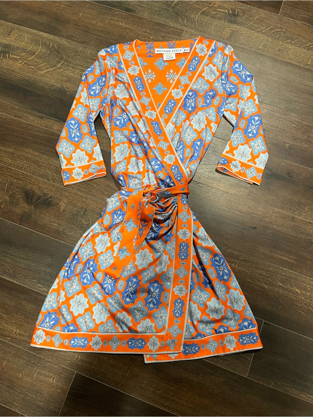 Gretchen Scott Designs Orange & Blue Printed Wrap Dress